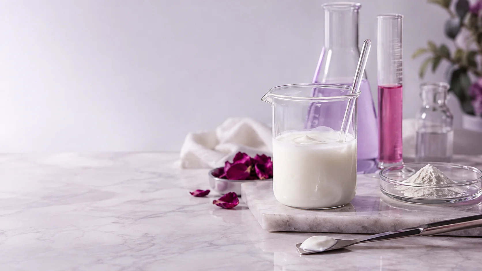 Cosmetic emulsion laboratory glassware — project illustration