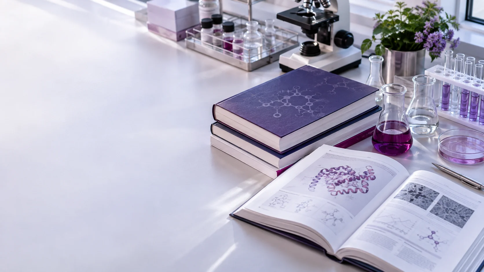 Chemistry reference books with glassware — project illustration
