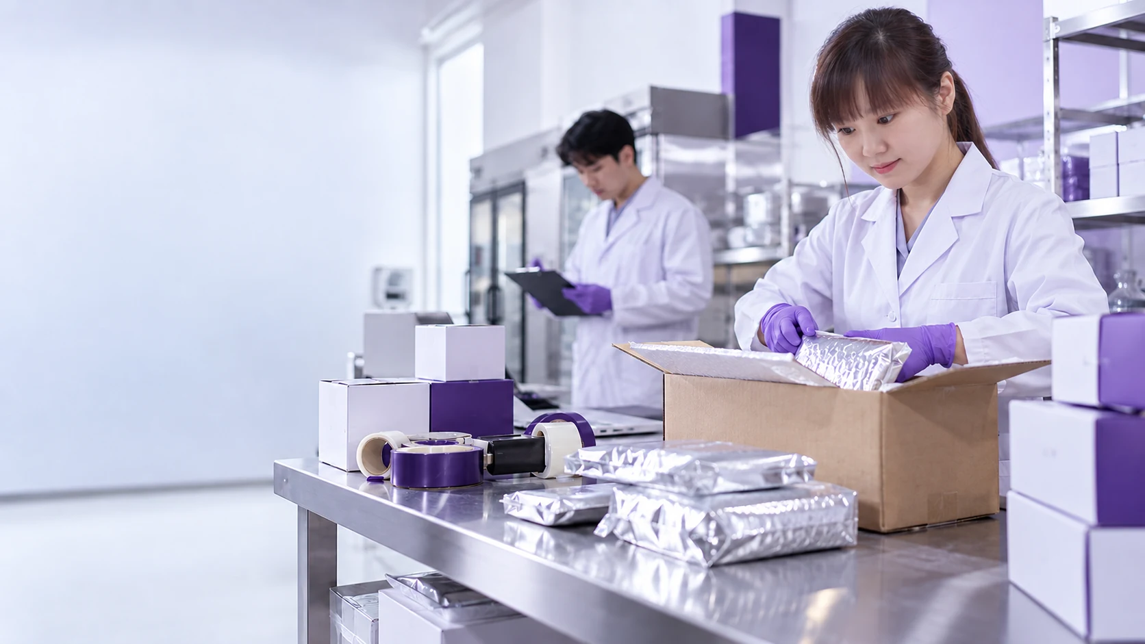 Export shipment packing station — project illustration