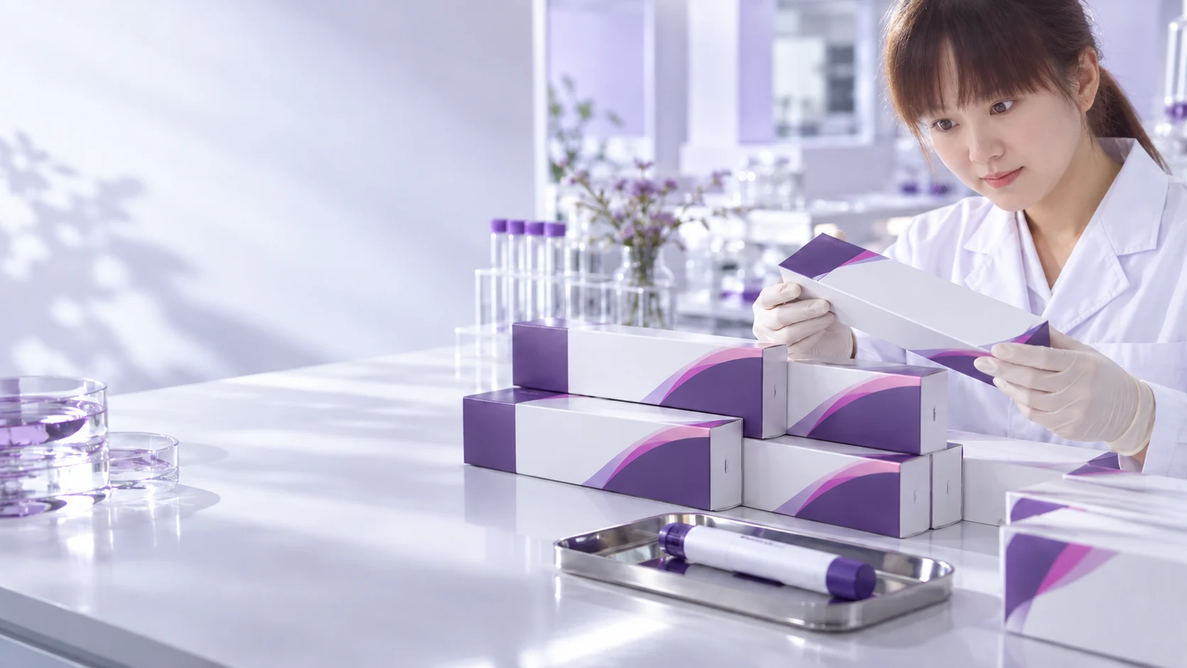 Purple-white pen secondary cartons — project illustration