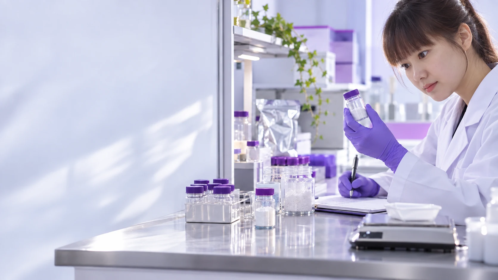 Quantity planning bench and sample jars — project illustration