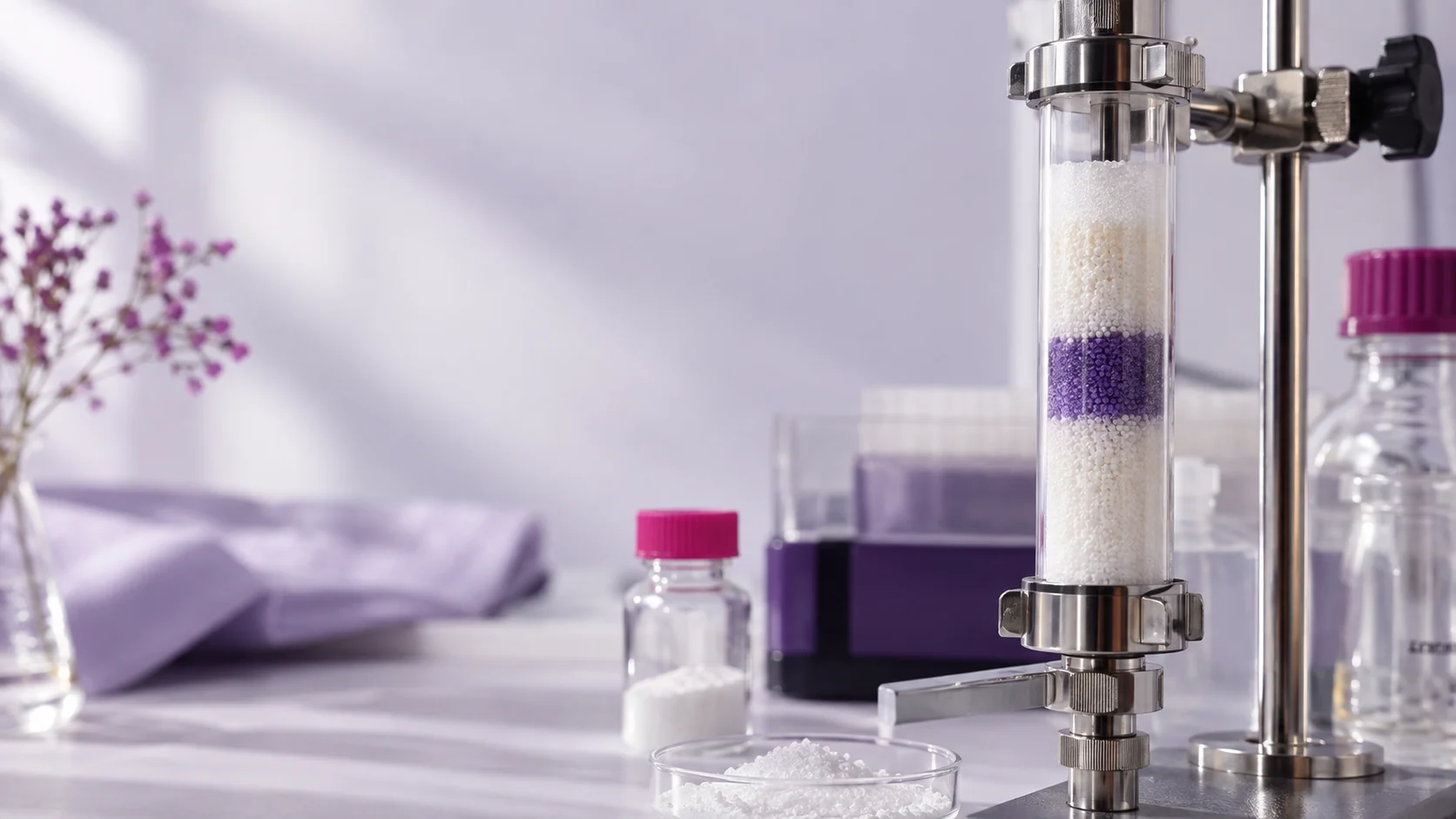 A peptide synthesis column with clean fittings — project illustration