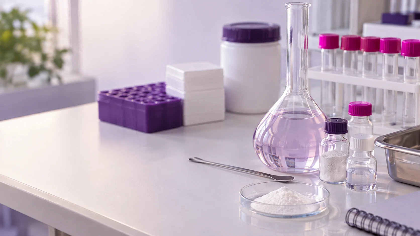 Buffer preparation flasks and capped containers — project illustration