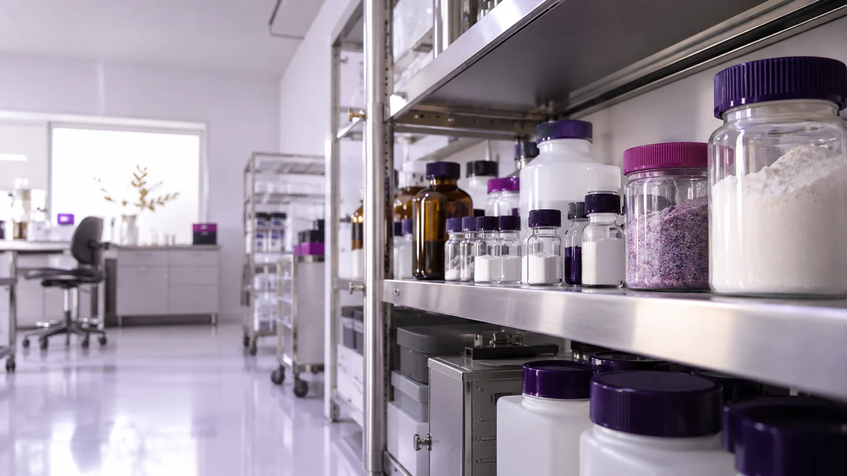 Organized laboratory reagent storage in a clean room — project illustration