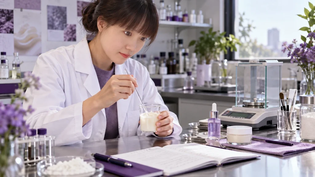 Cosmetic peptide ingredient evaluation — editorial illustration