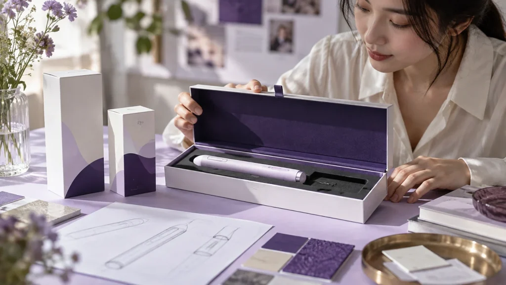Pen-device packaging project scope — editorial illustration