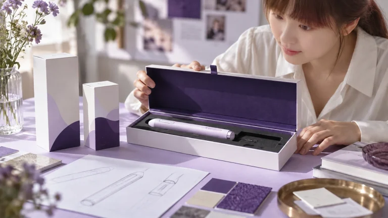 Pen-device packaging project scope — editorial illustration